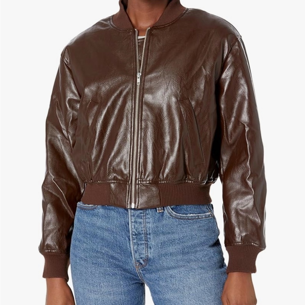 ASTR the label Brown Leather Bomber Jacket